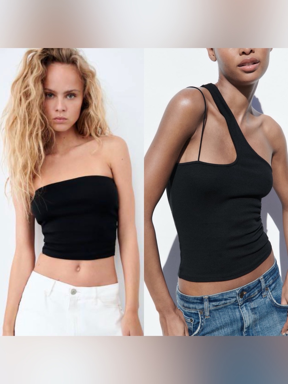 ZARA Black Summer Top Bundle (Set of 2)- Assymetric tank + tube crop top Size S